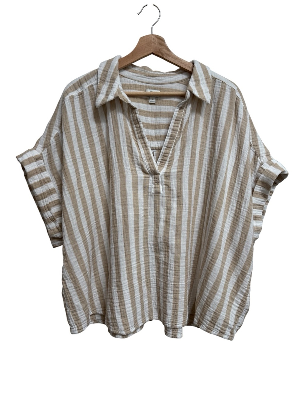 J. Crew Factory Cotton Gauze Striped Popover Blouse Top Women 3X Beachy Preppy